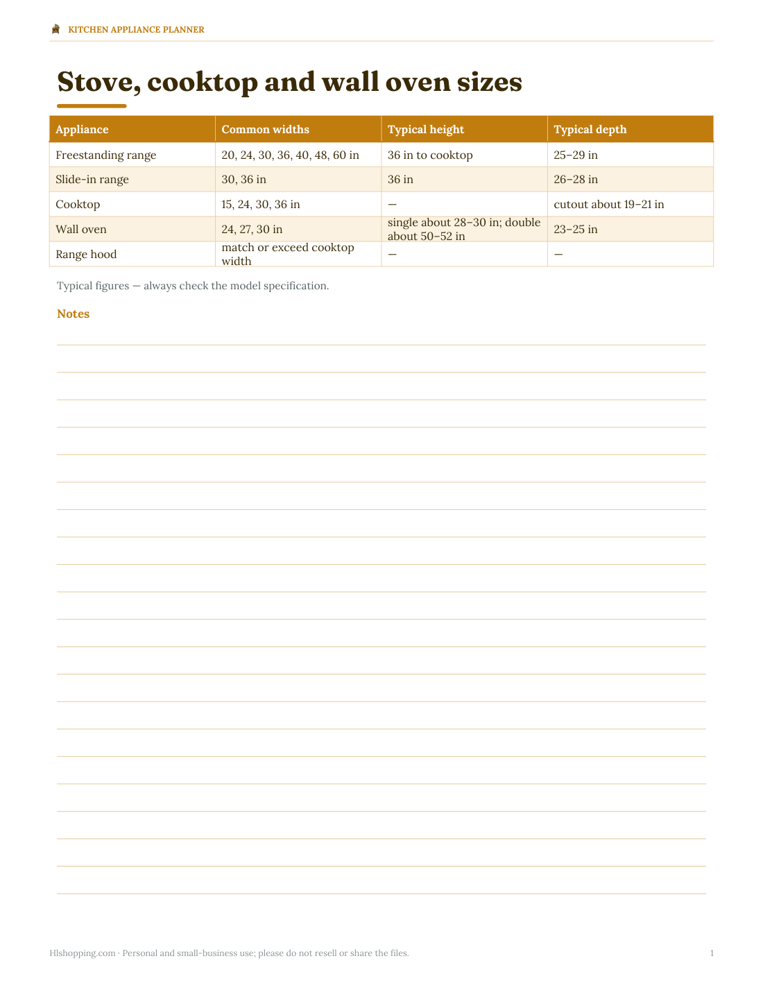 Preview of the first page of Size chart (PDF/XLSX)