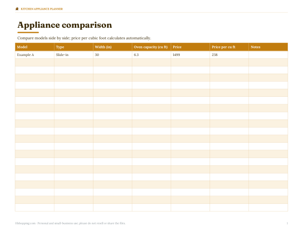 Preview of Printable Stove Size Comparison Chart