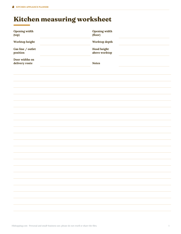 Preview of Printable Stove Size Measuring Worksheet